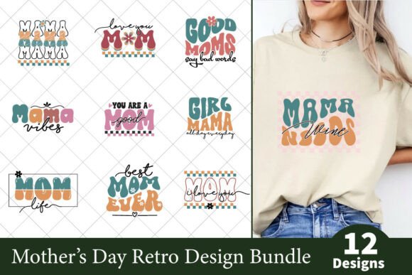 Mother’s Day Retro T-shirt Design Bundle for Crafts and Graphics Projects